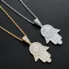 Ensemble en laiton de haute qualité pour hommes et femmes CZ Fatima pendentif à la main Ice cube zircon collier Hip Hop cadeau bijoux