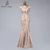 Belles robes de soirée à col en V femme robe de nuit en or robes de soirée sirène élégantes robes de bal avec col unique LJ201118