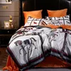 Lyxig European War Horse Printing Vinter Tjock Fleece Fabric Court Bedding Set Flannel Velvet Duvet Cover Bed Sheet Pillowcases 201021