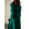 Frauen Elegante Retro Wollmantel mit Gürtel Winter Warme Mantel Outwear Plus Größe Weibliche Koreanische Hohe Qualität Grün Mischungen Mantel 201215
