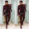 Burgund zwei Stücke Männer Anzüge Slim Fit Wedding Breams Tuxedos billig One Button Formal Prom Business Suit (Jacke +Hosen) 201027