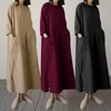 5XL Plus Size Dames Katoen Linnen Jurk Ronde hals Lange Mouw Mid-Calf Lengte Oversized Jurken Grote Maat Losse Zakken Dress1