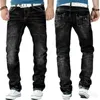 Mens blekta jeans denim byxor lös rakt hög midja män jeans fickor knäppas asiatisk storlek s-xxxl