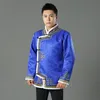 المنغولية معطف للرجال الأزرق الملابس العرقية طويلة الأكمام زي التقليدية الرجعية الشرقية الشتاء تانغ البدلة كبار البالغين