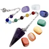 Naszyjnik Top Plaza 7 Chakra Healing Crystal Tumbled Palm Stones Natural Clear Quartz Dowsing Pendulum Reiki Balance Medition Biżuteria Zestawy