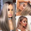 Peruvian Wig Highlights Ash Platinum Blonde Straight 13x6 Transparent Lace Front Human Hair Wigs Preplucked Hairline Bleached Knots