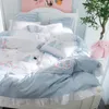 New 4/7pcs Soft Egyptian cotton embroidery lace bed lines Double king Bedding sets queen Duvet cover Flat sheet Pillowcase T200706