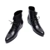 Beaux hommes bottes noir en cuir véritable bottines courtes à lacets boucles mode bottes pour hommes zapatos de hombre
