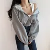 Casual Solid Woolen Warm Cropped Hoodies Kvinnor Kvinnlig Sweatshirt för Flickor Höst Vinter Långärmad Zip-up Harajuku Toppar 210510