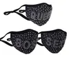 Masque facial en strass avec poche filtrante Bling Boss Queen King Sexy Girl Love Letter Face Mouth Cover Réglable Masquerade Party props Noir