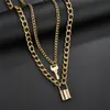 Key Padlock Anhänger Halskette für Frauen Gold / Silberschloss Halskette Schicht Kette am Hals mit Lock Punk Schmuck