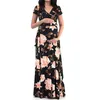 Damska sukienka ciążowa Długie eleganckie z krótkim rękawem Sukienka Dresja karmienia piersią Maternity Dress G220309