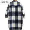 BTBWO Za Frauen Lose Lange Plaid Wollmantel Vintage Langarm Taschen Weibliche Oberbekleidung Chic Mantel 201215