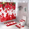 Ouneed 4PCS Flèche de Cupidon Rose douce Imprime Salle de bain Rideau de douche définit des rideaux de douche de toilette antidérapants colorés Ensembles de tapis de couverture T200711