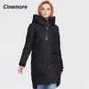 CINEMORE Winter neue Damen übergroße lässige Baumwolljacke schwarzes Hemd lange Damen Kapuze Winter warm biologischer Flaum 9980 201217