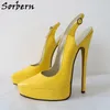 Sorbern geel glanzende vrouwen slingback pomp schoenen puntige teen maat US12 platform zomer schoenen 20cm hoge hakken aangepaste kleuren