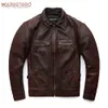 MAPLESTEED Marque Hommes Veste en cuir Noir Rouge Marron 100% peau de vache Vintage Vestes Hommes Manteau d'hiver à manches longues 62- M- LJ201029