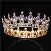 Ouro Roxo Rainha Rei Coroa Nupcial Para As Mulheres Headdress Prom Pageant Casamento Tiaras e Coroas Acessórios De Jóias De Cabelo Y1130