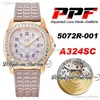 Ppf 5072r-001 a324sc haute joaillerie damer watch womens rosa guld diamant bezel graverad mopp rubbning gummi bästa utgåva ptpp puretime g7