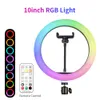 Anneau lumineux LED coloré professionnel de 26cm rvb avec trépied 13 Modes éclairage de photographie à télécommande USB pour Youtube Live Vlog