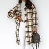 PuIneiua Vintage Kvinnor Långärmad Woolen Coats Mode Ladies Tjock Plaid Coat Kvinna Streetwear Girls Oversize Jacket Chic