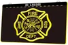 LS0355 Fire Dept Helm Ax Ladder 3D Gravure LED Light Sign Groothandel Retail