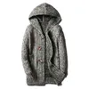 Mäns Cardigan Hooded Tröjor Mode Male Lång Män Solid Casual Knit Coat 211221