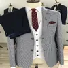 Blue Houndstooth Wedding Tuxedos Men Suits 3 Pieces Custom Made Wedding Suits Lapel Casual Fashion Formal Business Coat Pant Vest