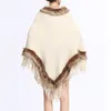 Bureau Noir Élégant Cape Pull Fourrure De Renard Gland Cape Femmes Hiver Tricoté Cape Lâche Boho Poncho Capes Châle Chandail Manteau 201210