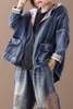 [ewq] 2020 봄 가을 고품질 새로운 패턴 두건 칼라 긴 소매 양면에 데님 재킷을 입고 여성 LJ200813