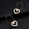 Femmes coréennes simple sauvage géométrique coeur perle goutte Dangle fête cerceau boucles d'oreilles fille boucles d'oreilles bijoux