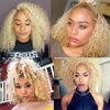 613 Blond Afro Kinky Curly syntetisk spetsfront peruker före plockad brasiliansk peruk för svarta kvinnor 180% densitet