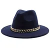 XFHH European American Big Chain Fedoras Fuax Wollen Brim Vilt Cap Jazz Mannen Vrouwen Hoed