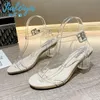 Sapatos de vestido 2022 Senhoras Cabeça Rodada Sandálias Transparentes de Salto Médio e Chinelos Confortáveis ​​Tendência Apricot Arroz Sexy High Heels