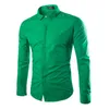 Bahar Yeni erkek Uzun Kollu Gömlek Pamuk Katı İnce Tees Down Yaka Moda Erkek Rahat Yeşil Gömlek Tops LJ200919 Tops