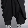 EAMスプリングハイエラスティックウエストブラックフォールド包帯ステッチルースロングクロスパンツ女性ズボンファッションJF897 LJ200820