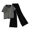 Chic New Loose Sweater Top High Waist Wide Leg Casual Pants Stickning Två Pieces Set Sweat Suits Matching Set för Women T200702