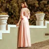 Ever Pretty Pink Bridesmaid Dresses A-Line V-Neck Off The Shoulder Elegant Long Dresses For Wedding Party Robe Mousseline 201114