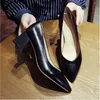 Femmes Chaussures Chunky Bloc Talon Escarpins Pointus Bout Fermé Robe De Bureau Lady Med Cuir Chaussures Classiques