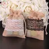 85x11cm 50Pcs Lace Natural Jute Burlap Drawstring Bag Jewelry Gift Candy Bag Home Decoration Wedding Party Decoration Supply T200330