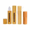 Natural Bamboo Glass Essential Oil Bottle Refillable Empty Essential Oil Perfume Fragrance Scent Steel Roller Ball Bottles For Home Travel