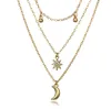 Moon Star Bell Rhinestoned 3 Layed Charm Choker Collane Collane in argento oro 18 carati in argento tono collane pendente