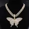 Big size Butterfly pendant charm 12mm bubble miami curb cuban chain hip hop necklace rapper gift rock men women jewelry golden1