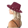 Bred Brim Hats Women's Autumn Winter Felt Pearl Hat Fedoras Big For Women British Style Vintage Lady Flat Cap #T3P Elob22