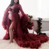 2021 Sexig Chic Bridal Fluffy Tulle Robes Custom Made Maternity Tulle Party Prom Grocks for Photo Shoot Women Long Sheer Evening Dress