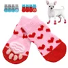 4 pz/set Carino Cucciolo di Cane Calzini In Maglia Cani di Piccola Taglia Cotone Anti-Slip Cat Scarpe Per L'autunno Inverno Indossare Al Coperto Slip On Paw Protector w-00530