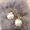 AFSHOR Fashion Charm Korean Oversized Pearl Drop Earrings for Women Bohemian Golden Round Pearl Wedding Earrings Jewelry