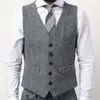 2021 Classic Brown Groom Vests Wool Groomsmen Vest Slim Fit Mens Dress Business Suit Vest Short Dinner Party Wedding Attire Waistcoat Dress