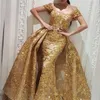 Arabski ASO Ebi Syrenka Suknie Wieczorowe Sexy Koronki Zroszony Cekiny Wysokiej szyi Prom Dresses Tanie Formalne Party Drugi Reception Suknie