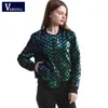 Vangull nueva primavera otoño mujer abrigo de lentejuelas chaqueta de bombardero verde manga larga cremallera streetwear chaqueta preppy casual abrigo básico lj201021